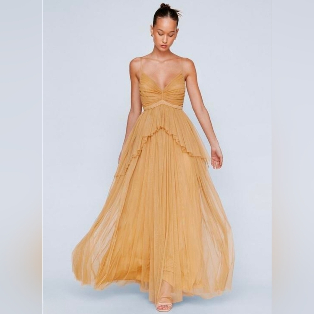 Nasty Gal Golden Tulle Maxi Dress